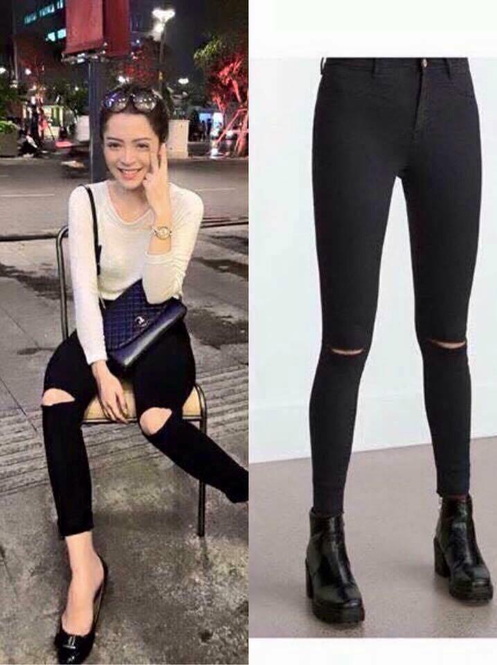 Quần bò đen trơn và rách gối Giá bán: 180.000đ