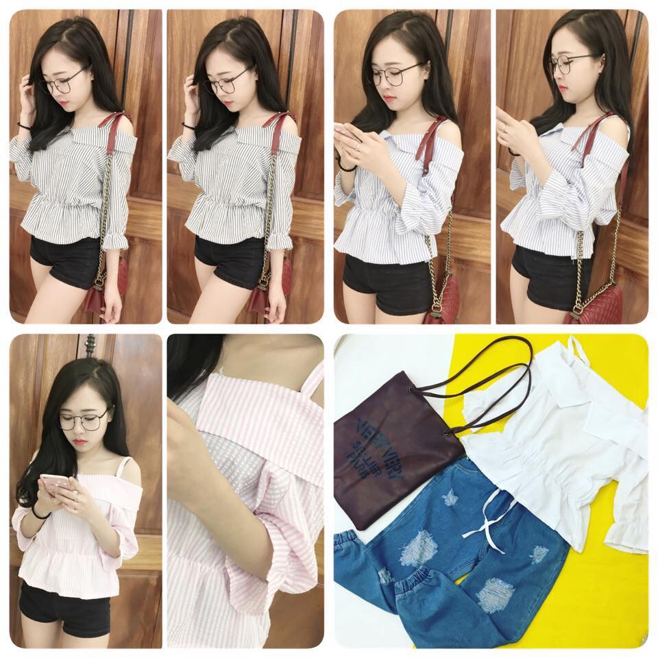 Áo sơ mi kẻ trễ vai Giá bán: 120.000đ