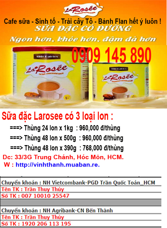 Sữa đặc LaRosee pha Cafe Sinh Tố Làm Bánh Cực Ngon Giá bán: 40.000đ
