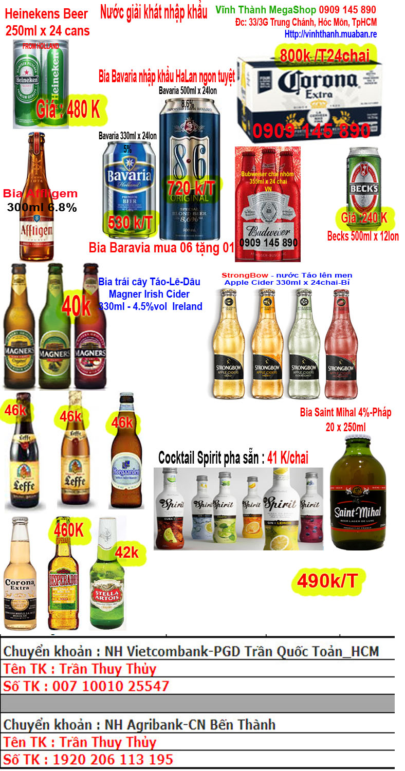 Bia Desperados Corona Magners Strongbow  Affligem Becks Bubweiser Leffe Hoegaarden HCM Giá bán: 450.000đ