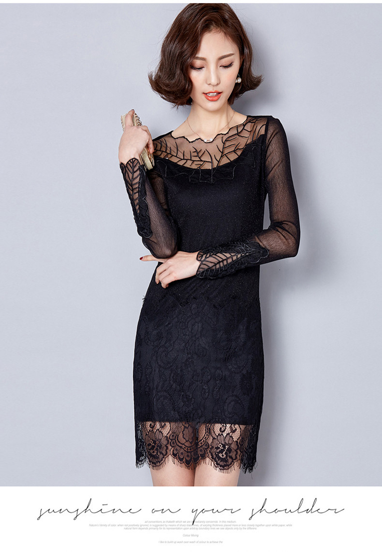 Đầm ren lưới tay dài họa tiết lá – DR2527 Giá bán: 445.000đ