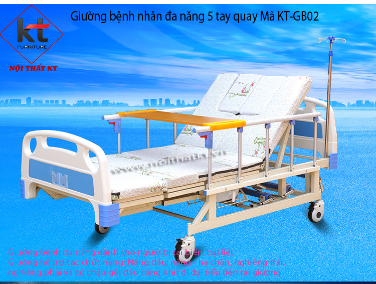 GIƯỜNG BỆNH NHÂN ĐA NĂNG 5 TAY QUAY - MÃ KT-GB02 Giá bán: 14.300.000đ