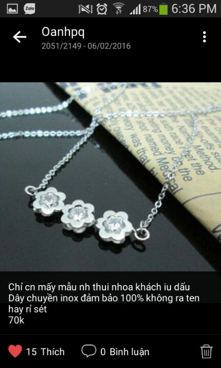 vòng cổ, dây chuyền Giá bán: 75.000đ