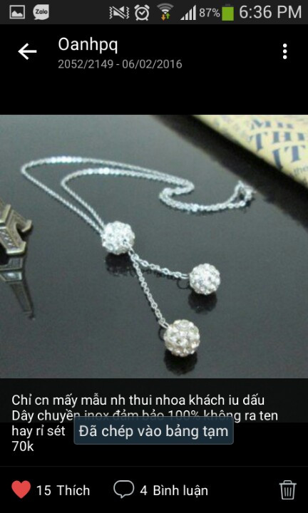 vòng cổ, dây chuyền Giá bán: 75.000đ