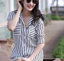 Sơ mi voan kẻ dài