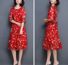 Đầm voan hoa đào kèm thắt lưng – DV2530