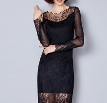 Đầm ren lưới tay dài họa tiết lá – DR2527