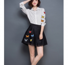 Set áo sơ mi tay bướm + chân váy ren đen – DT2528