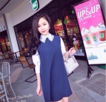 Đầm suông nữ tay lỡ phối ren cổ áo DU11710