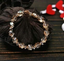 LT003_Lắc tay pha lê cỏ 4 lá màu trà